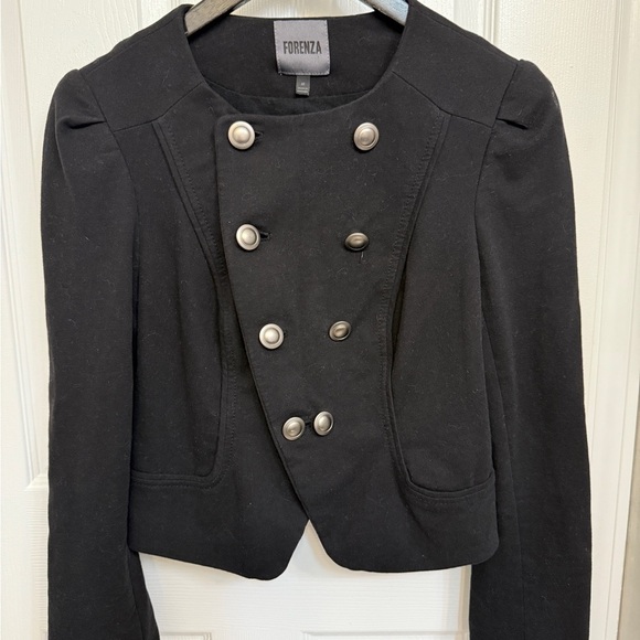 Forenza Black Soft Cotton Beld Sweater Blazer Military-Inspired Cropped - Picture 1 of 4